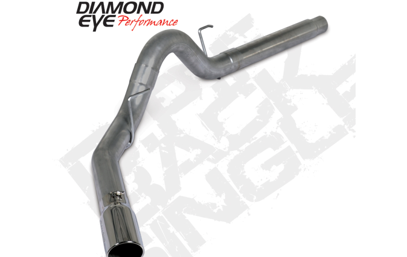 Diamond Eye Performance 4-inch 409SS DPF back exhaust kit with tip for Ford 3.0L Powerstroke F150 18-19, showing the exhaust system and tip.