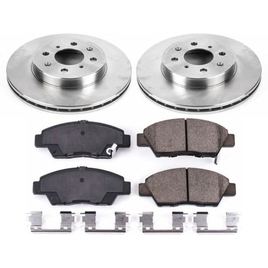 PowerStop OE front brake kit for Honda Fit 2015-2019, featuring brake pads and rotors for reliable stopping power.