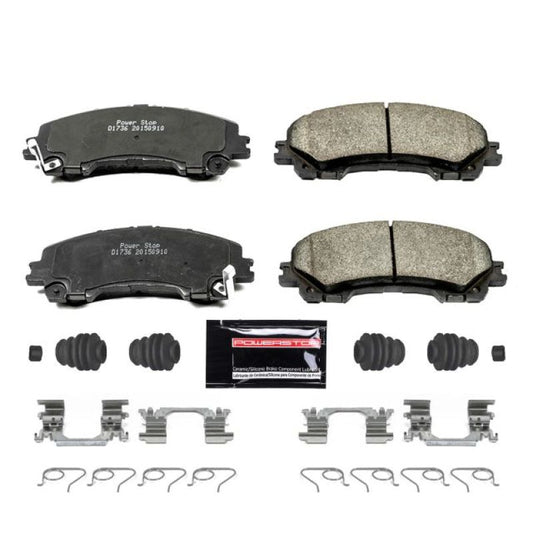 PowerStop Z23 Evolution Sport front brake pads with hardware for Infiniti Q50 (2014-2019), high-performance brake components.