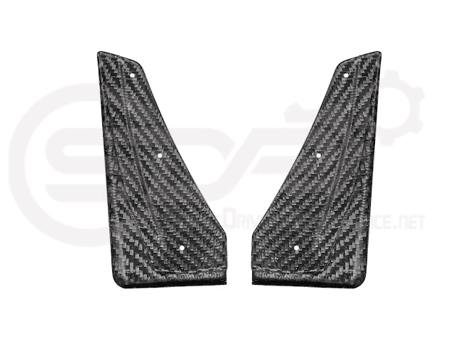 Pair of black carbon fiber mud flaps for 2022-up Cadillac CT5-V Blackwing, designed to protect the vehicle's front and rear splash areas.