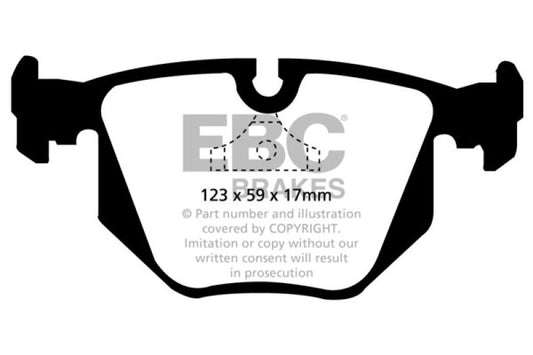 EBC Greenstuff rear brake pads for BMW 840 4.0 E31, performance brake pads with green friction material, shown in the image.