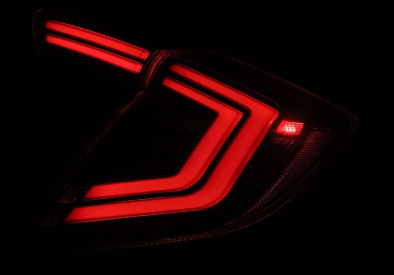 AlphaRex Nova-Series LED tail lights for Honda Civic Hatchback Type-R FK8, black finish, pair, with clear lens and modern design.