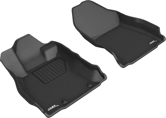 Black 3D MAXpider 2019-2020 Subaru Forester Kagu first row rubber floor mats with textured surface and raised edges.