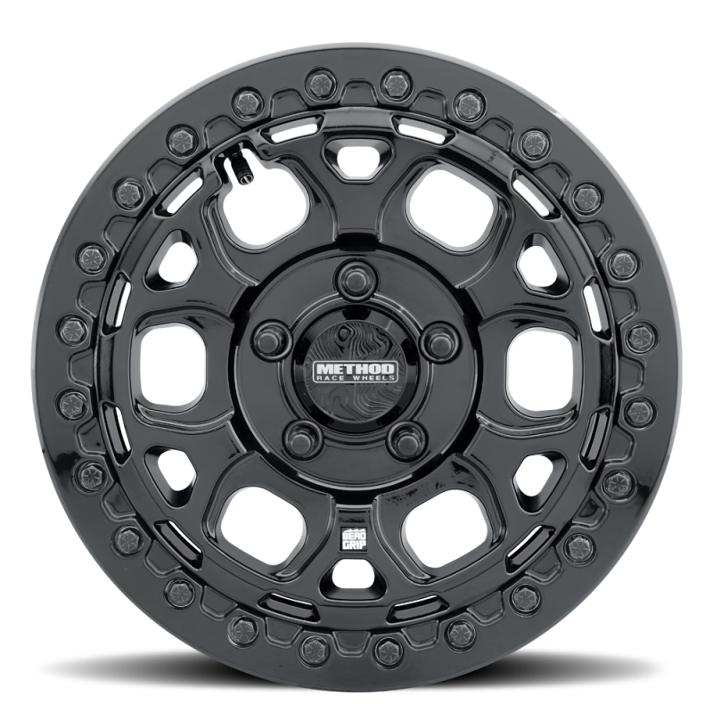 Gloss black Method MR416 Beadlock cast wheel, 15x7 inch, 5x4.5 bolt pattern, 55mm offset, 68mm bore, automotive wheel.