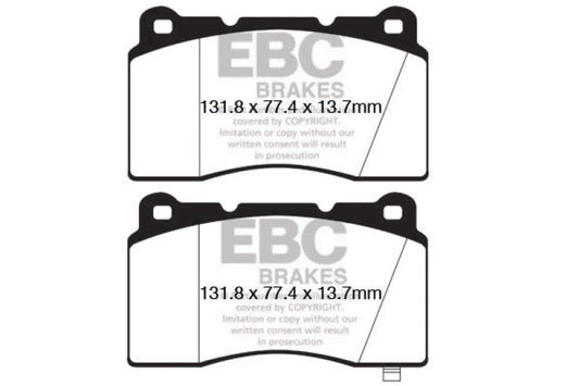 EBC Redstuff front brake pads for Hyundai Genesis Coupe 2.0 Turbo with Brembo performance braking system.