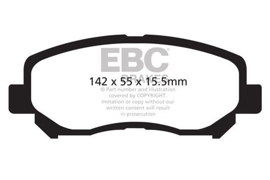 EBC 12+ Mazda CX-5 Greenstuff front brake pads for performance braking, showing the green brake pad lining and packaging.