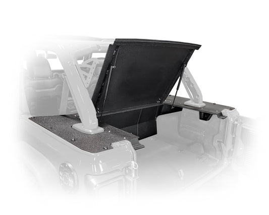 DV8 Offroad Jeep Wrangler JL rear storage cover for 2018+ 4-door tailgate, durable tailgate accessory in black.
