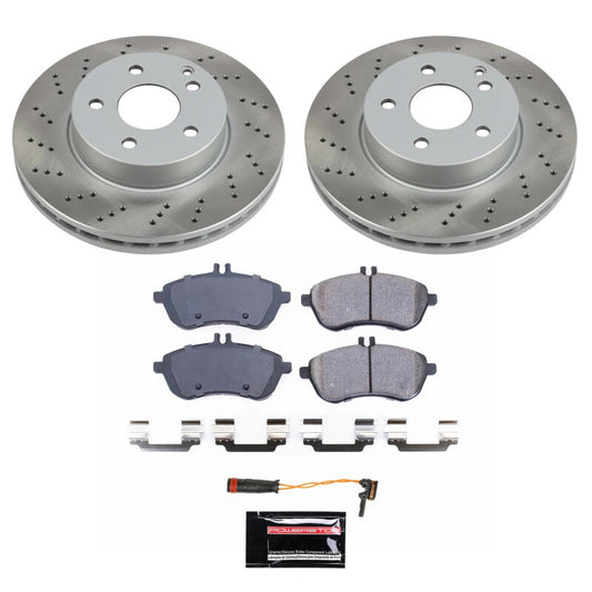 PowerStop performance semi-coated front brake rotor kit for Mercedes-Benz C300 (2008-2012) with ventilated design.