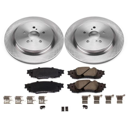 PowerStop rear OE brake kit for Lexus RX350 2016-2018, including brake rotors and pads, shown in the image.