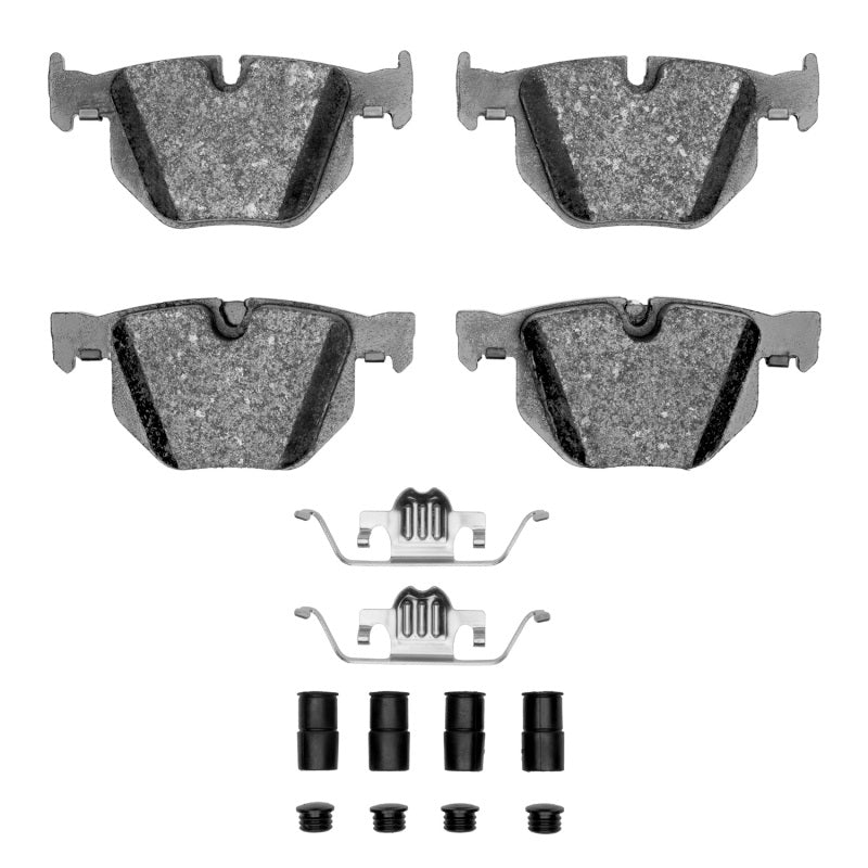 R1 Concepts BMW 530XI rear semi-metallic OE brake pads and hardware kit, showing brake pad set with hardware components.