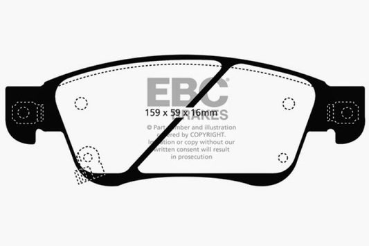 EBC Ultimax2 front brake pads for Infiniti G25 2.5, OE style, showing the brake pad set with friction material and backing plate.
