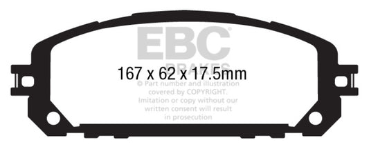 EBC 13+ Jeep Cherokee 3.2 Ultimax2 front brake pads, OE quality, with metal backing and friction material for reliable braking.