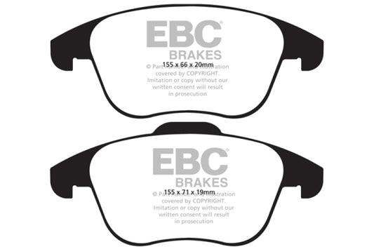 EBC Ultimax2 front brake pads for Audi Q3 2.0 Turbo, OE type, designed for models 2015 and up, showing the brake pad set.