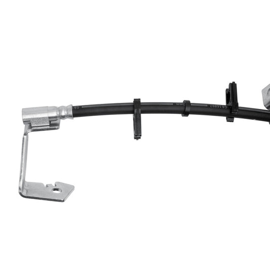 DFC Ford Mustang front-left brake hose from the brake line kit, showing the durable rubber and metal fittings for reliable stopping power.
