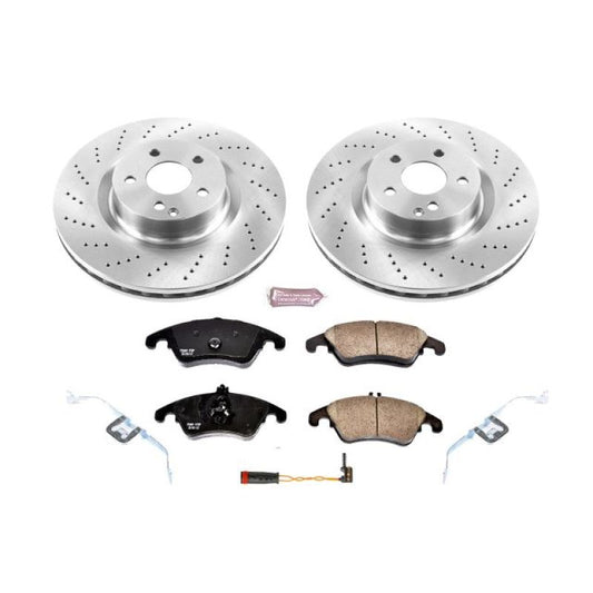 PowerStop OE brake kit for Mercedes-Benz C250 2012-2015 front brake system, includes rotors and calipers for optimal stopping power.