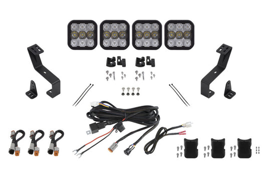 Diode Dynamics SS5 Grille CrossLink LED Lightbar Kit for Ram trucks, featuring white combo LEDs installed in vehicle grille.