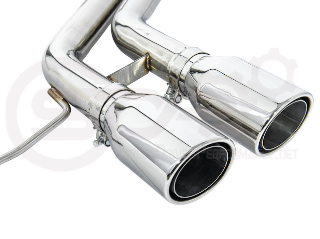 Hyundai Veloster Turbo 2013-2018 exhaust axle back with dual 4-inch muffler delete tips, available in burnt or chrome finish.