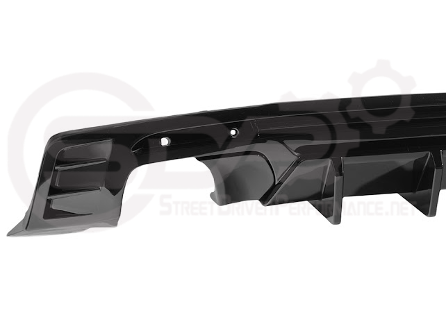 Chevrolet Camaro 2016-2024 rear bumper diffuser in glossy black with finned design for a sporty, track-style look.