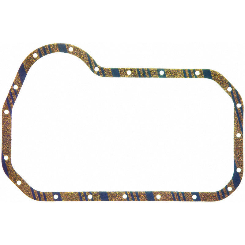 Fel-Pro Volkswagen Rabbit Pickup OS 20101 C engine oil pan gasket set with blue stripe cork-rubber for engine sealing.