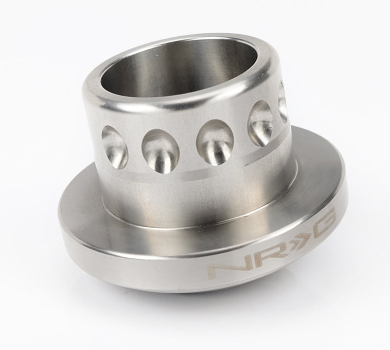 NRG stainless steel short spline adapter for marine steering wheel hub, 3/4 keyway tapered shaft, durable and precision-machined.