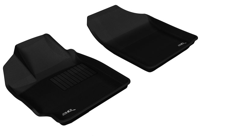 Black 3D MAXpider rubber floor mat for 2007-2011 Toyota/Scion Yaris/XD first row, with textured surface and custom fit.
