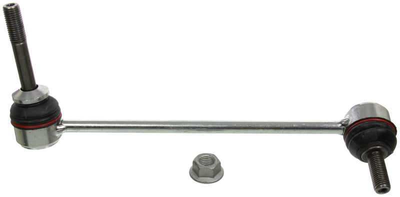 Moog front right sway bar endlink for BMW X5 2007-2018, showing the metal sway bar link with bushings and mounting hardware.