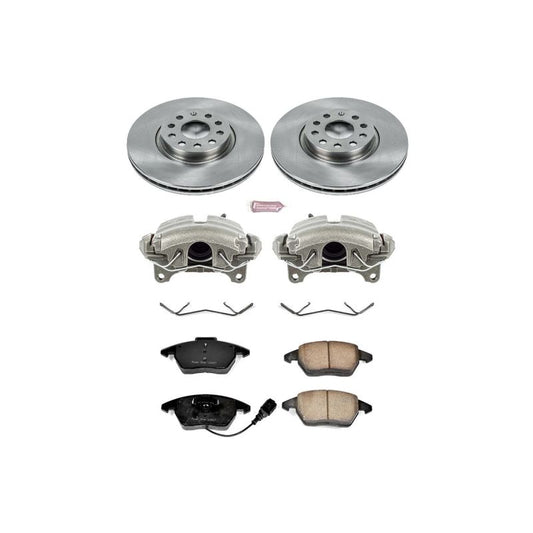 PowerStop OE front brake kit for Audi A3 2006-2009, includes brake calipers and components for reliable stopping power.