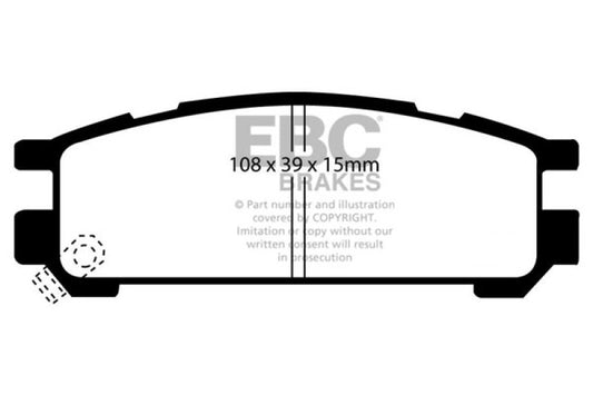 EBC Ultimax2 rear brake pads for 1993-1996 Subaru Impreza 1.8, OE style brake pads with metal backing and friction material.