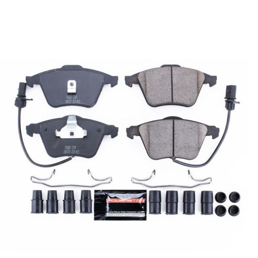 PowerStop Z23 Evolution sport brake pads with hardware for Audi A6 Quattro front, high-performance brake replacement.