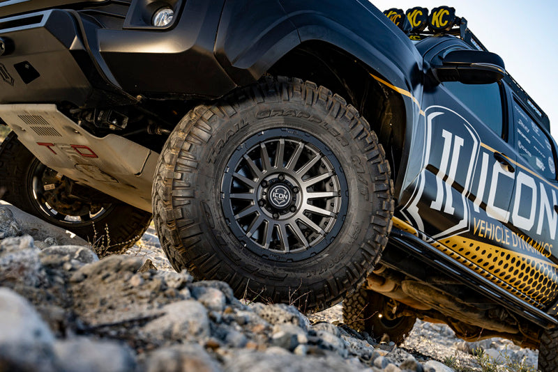 ICON Alloys Recon Pro satin charcoal cast wheel, 18x9 inches, 8x170 bolt pattern, 6mm offset, showcasing the wheel's satin finish.