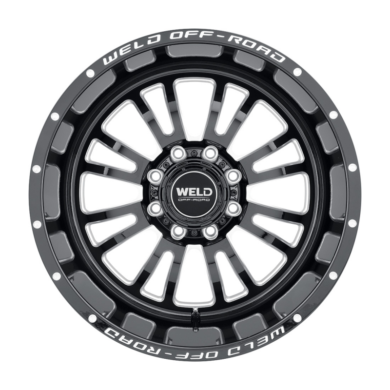 Weld Forged Slingblade 20x10 wheel in gloss black milled finish with non-BL wheel design, 8x180 bolt pattern, 4.75 BS, 124.3 HB