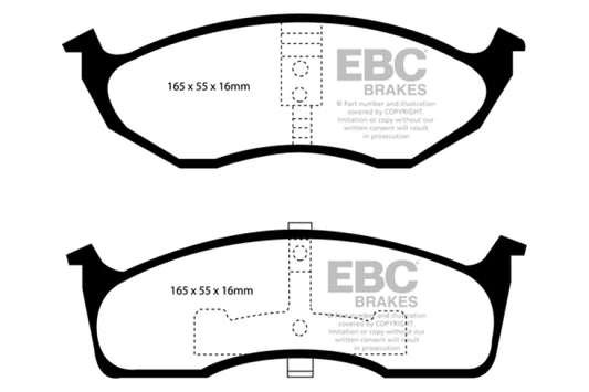EBC Ultimax2 front brake pads for Chrysler 300M 3.5 OE replacement, showing the brake pad set with branding and packaging.