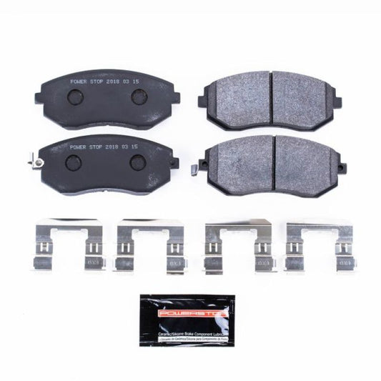 PowerStop racing front track day brake pads for Saab 9-2X, high-performance brake pads with detailed friction surfaces.
