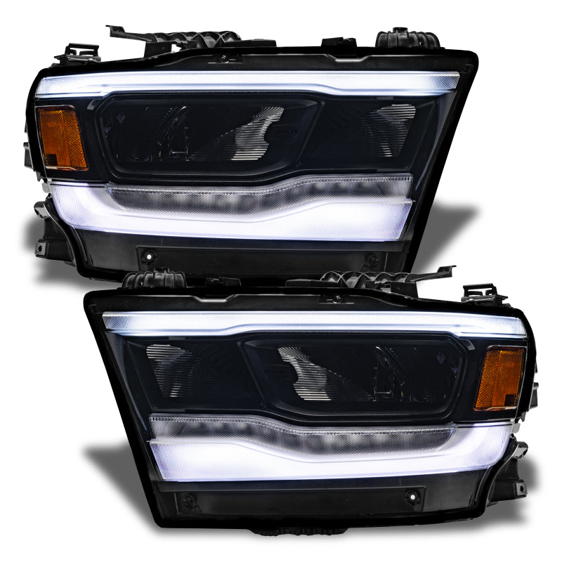 Oracle Lighting RGB+W headlight DRL kit for Dodge RAM 1500 2019-2021 with reflector LED headlights, showcasing sleek headlight components.