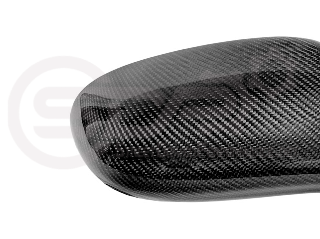Dry carbon fiber side mirror cap covers for 2005-2013 Chevy Corvette C6, four-piece tape-on mirror covers by Street Driven Performance.