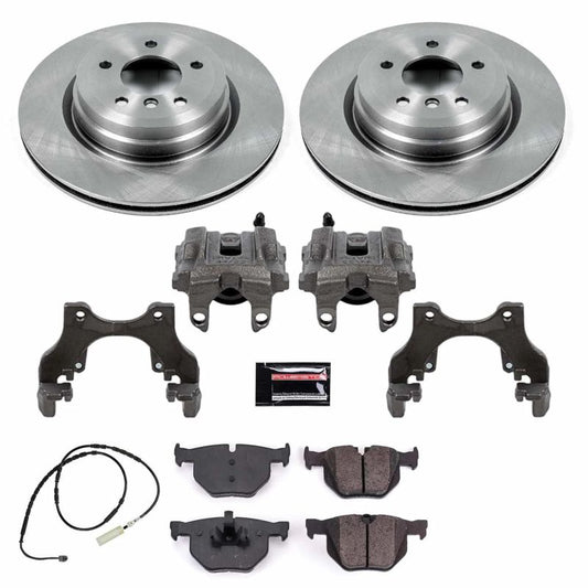 PowerStop OE rear brake kit with calipers for 2013-2015 BMW X1, featuring brake rotors and hardware for reliable stopping power.