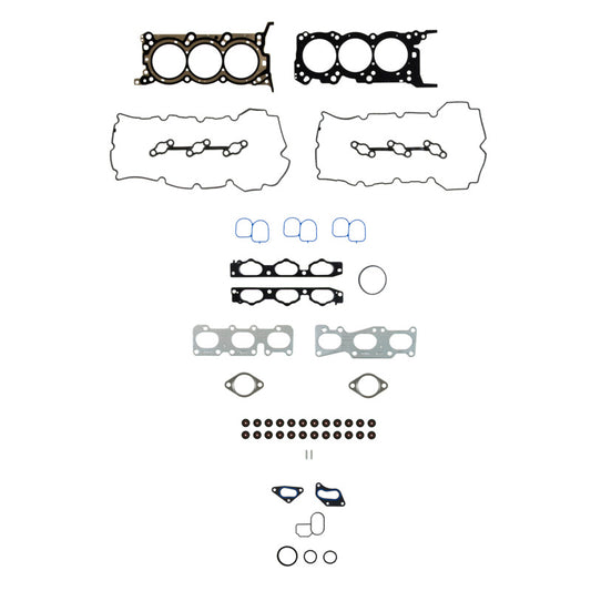 Fel-Pro Kia Borrego HS 26420 PT-1 PermaTorque engine cylinder head gasket set, showing gaskets and components on a work surface.