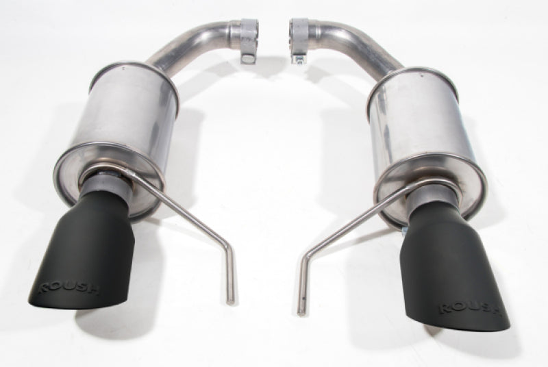 Roush 2024 Ford Mustang GT/EcoBoost dual tip axle back exhaust with black tips, shown from the rear view.