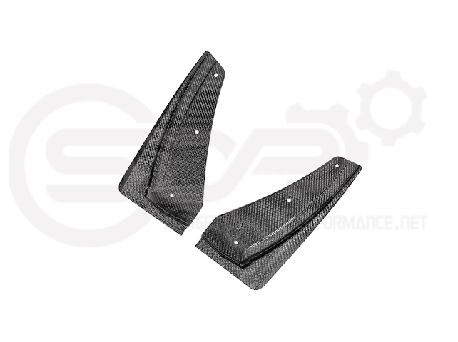 Pair of black carbon fiber mud flaps for 2022-Up Cadillac CT5-V Blackwing, designed to protect car sides from road debris.