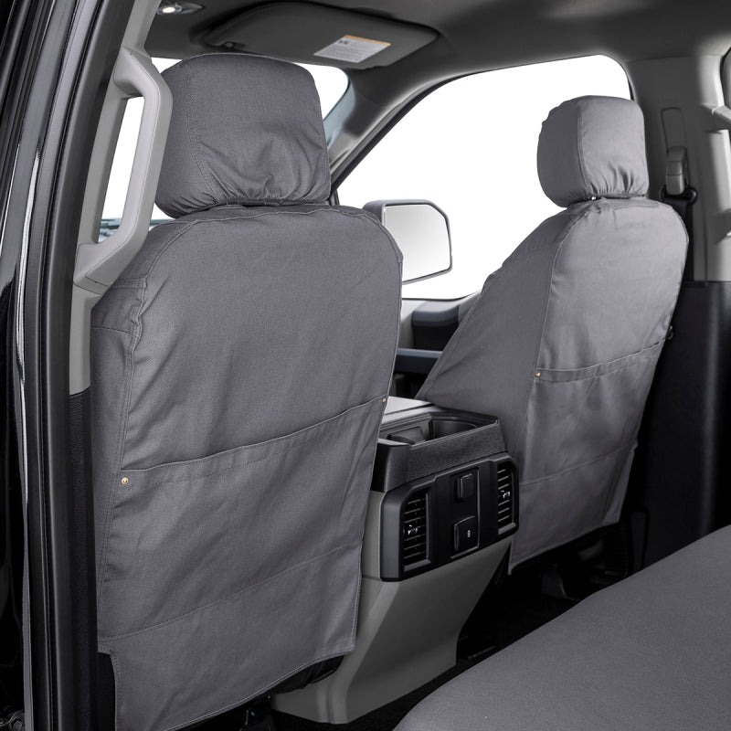 Covercraft Carhartt seat cover for Subaru Crosstrek and Impreza, gravel-colored custom seat cover with durable fabric and seat protection.
