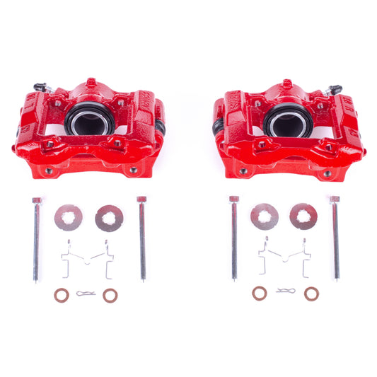 Pair of PowerStop 2006 Lexus GS300 rear red performance brake calipers with brackets, designed for upgrade and replacement.