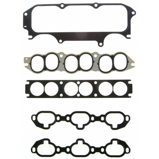 Fel-Pro Nissan Pathfinder engine intake manifold gasket set, showing the new gaskets installed on the intake manifold.