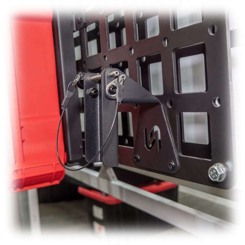 TURN Offroad Molle tilt hook mounted on off-road vehicle, rugged utility hook for gear and accessories in outdoor conditions.