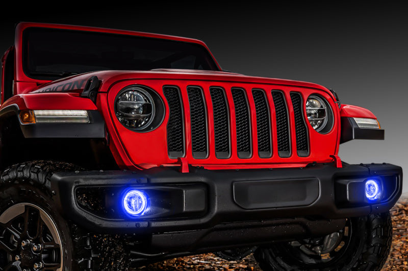 Oracle Lighting LED surface mount fog light halo kit for Jeep Wrangler JL and Gladiator JT, featuring colorSHIFT multi-color halos.