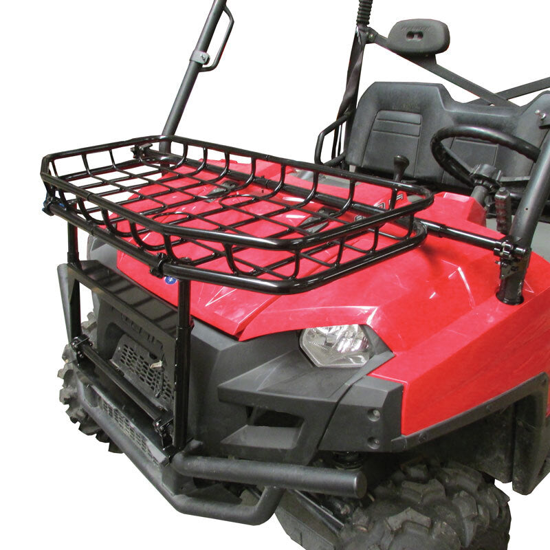 Seizmik black Polaris Ranger hood rack for 2015-2023 full and mid-size models, designed for cargo organization and storage.