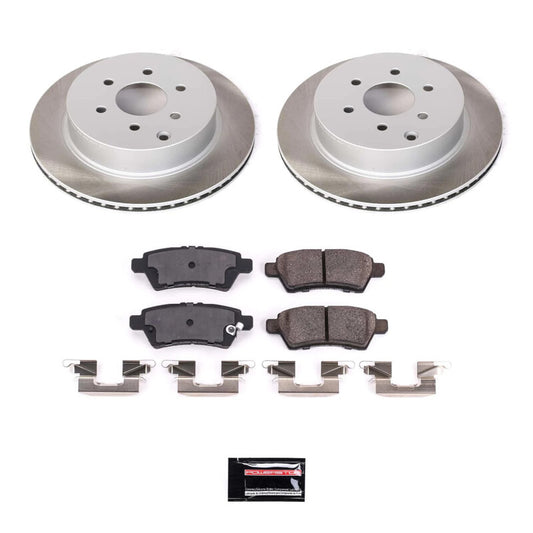 PowerStop rear semi-coated rotor kit for 2005-2012 Nissan Pathfinder, performance brake kit with black finish and ventilated design.