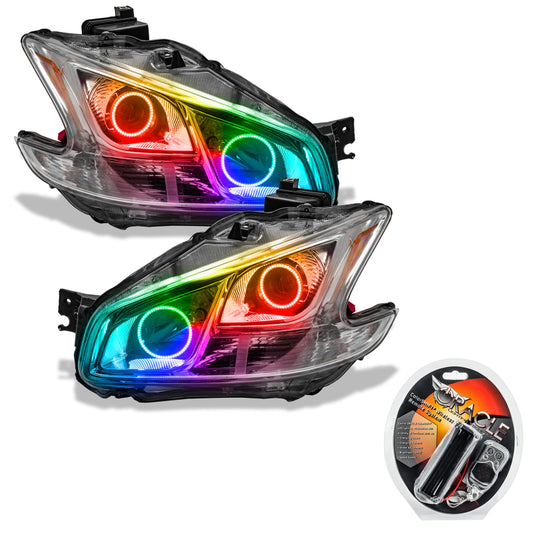 Oracle Nissan Maxima 2009-2013 Chrome ColorSHIFT SMD Headlights, non-HID, with chrome finish and customizable lighting effects.