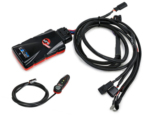 aFe Scorcher Blue In-Line Module for 2024-2025 Toyota Tacoma and 2025 4Runner L4 2.4L engine, shown installed on vehicle.