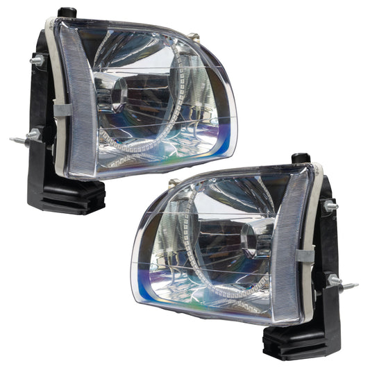 Oracle Lighting LED halo headlights for 2001-2004 Toyota Tacoma with red accent lighting, pre-assembled for easy installation.