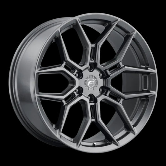Forgestar X12 22x10 satin anthracite cast wheel with 6x135 bolt pattern and ET30 offset, shown from a side view.